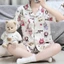 Bộ Đồ Ngủ Nữ Mây Cotton Đôi Ngắn Bé Gái Dễ Thương Nhỏ Ve Áo Ngắn Tay Loungewear Phù Hợp Với