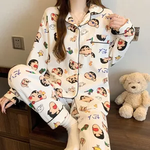 Hàng sẵn có Hoạt Hình Crayon Shin-Chan Bộ Đồ Ngủ In Hình Nữ Thu Đông Phong Cách Air Cotton Casual Dễ Thương Homewear Phù Hợp Với Có Thể Mặc Bên Ngoài