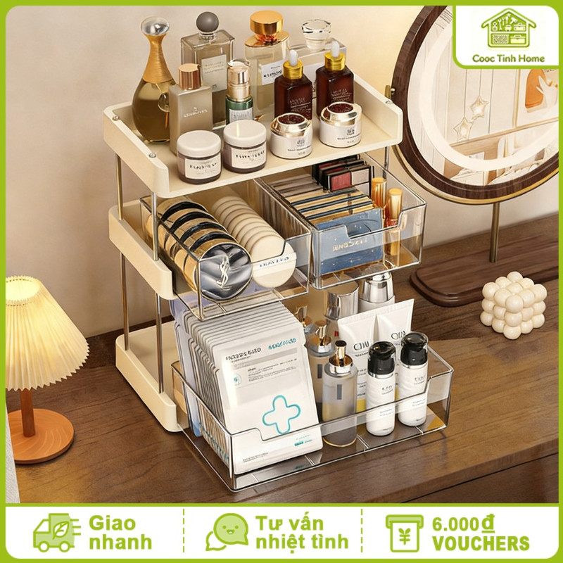 Kệ Đựng Mỹ Phẩm - Kệ Acrylic Trong Suốt 2-3 Tầng Dung Tích Lớn, Chống Bụi, Sắp Xếp Bàn Trang Điểm & Phòng Tắm
