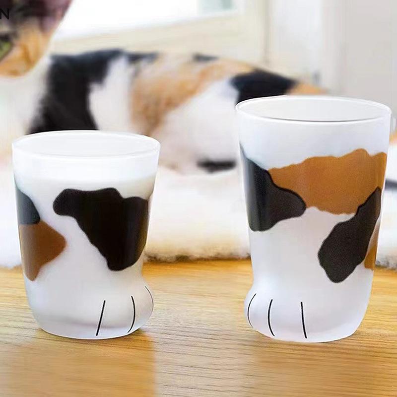 NS Động Vật Cốc Thủy Tinh 300ML Sáng Tạo Hoạt Hình Dễ Thương Mèo Paw Bình Nước Sữa Nước Mờ Uống Lạnh Cốc Cà Phê NS
