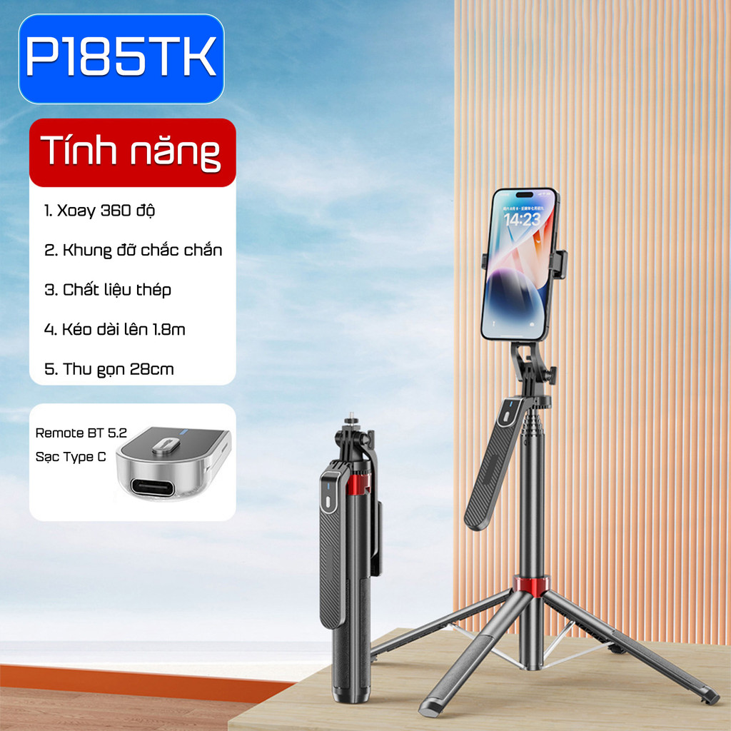 Gậy chụp hình 4 chân Selfie Tripod P180/P185/P320 quay Video Livestream Chụp Hình xoay 360 độ Cao 1,8m 2,2m