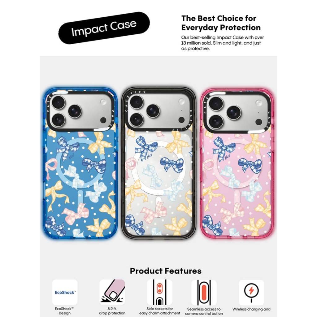 CASECASE X Gingham Nơ Màu Đen / Bầu Trời Xanh / Hồng Fizz Kẹo Bộ Sưu Tập Màu Sắc Trong Suốt Cứng Từ Tính Hút Tác Động Dành Cho Apple IPhone 13 14 15 16 17Pro Max Plus Có Hộp