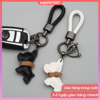 Dễ Thương Mini Pháp Bulldog Xe Móc Khóa Da Chó Con Mặt Dây Bện Dây Chống Mất Móc Khóa 1 Chiếc