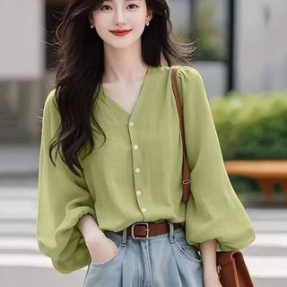 Áo sơ mi dài tay kiểu Pháp dành cho nữ, thiết kế mới độc đáo, thời trang và thanh lịch