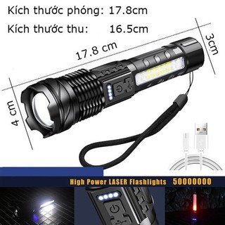AIMVUKES Đèn pin A76 siêu sáng chiếu xa 300m có Zoom xa gần, chống nước IPX4, pin trâu 7 chế độ sáng