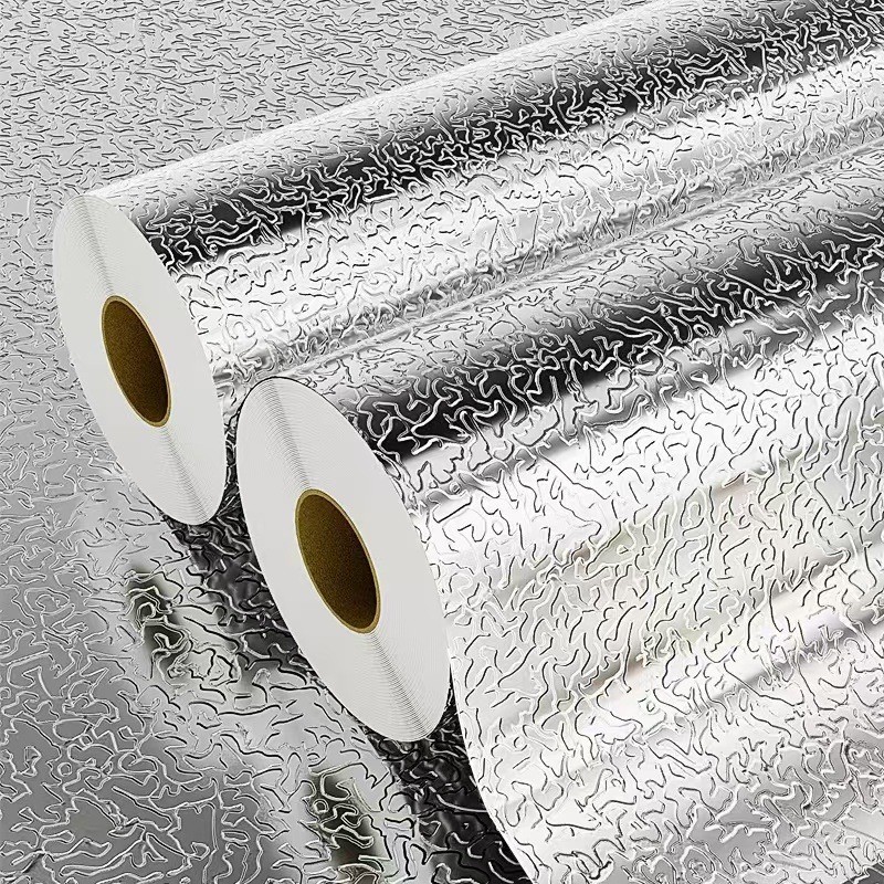 Giấy Bạc Dán Bếp Vân Vỏ Cam Vân Caro Chống Dầu Mỡ Cách Nhiệt Decal Dán Tường Tủ Bếp Tự Dán Dày Dặn Chống Thấm Nước Dễ Lau Chùi