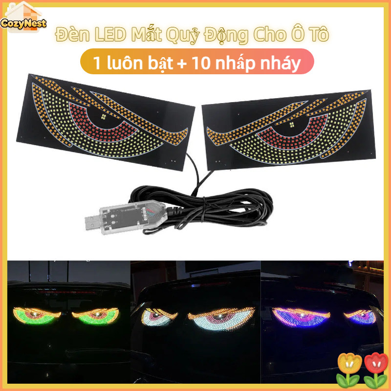 Đèn LED Mắt Quỷ Động Cho Ô Tô - Ma Trận Pixel RGB, Cắm USB,Trang Trí Kính Chắn Gió Trước Sau