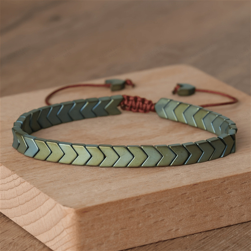 Retro Ba Màu Gallstone Mũi Tên Punk Handmade Đen Gallstone Vòng Tay Nữ