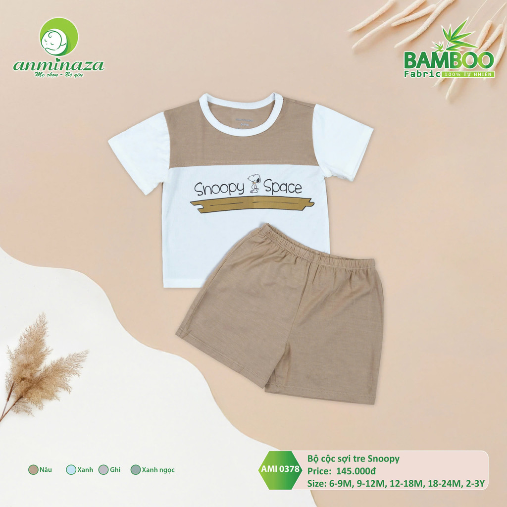Bộ cộc sợi tre Snoopy Anminaza Vải Sợi Tre Petit Thấm Hút Thoáng Mát - Hàng Chính Hãng AMI0378