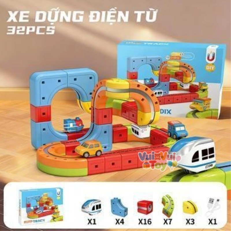 Xe đường ray nam châm ma thuật – Đồ chơi giáo dục lắp ráp sáng tạo cho bé trai và bé gái