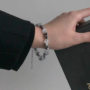 Đá mắt mèo hạt bạc nối vòng tay - phù hợp cho phong cách lạnh lùng và ngọt ngào