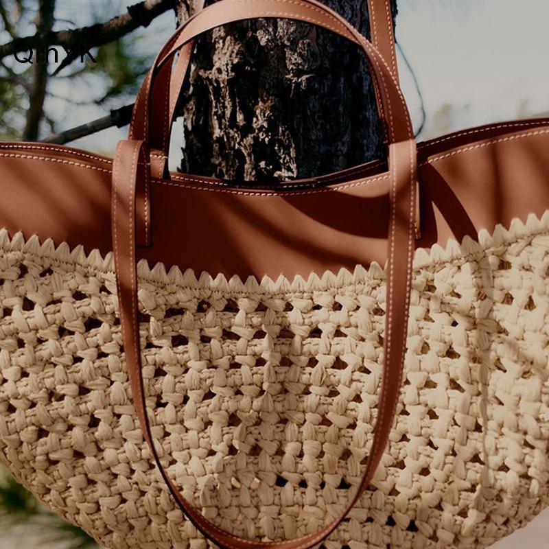 Nhà Máy Thời Trang Retro Nghệ Thuật Thời Trang Đa Năng Túi Tote Thường Ngày Túi Đeo Vai Đơn Dung Tích Lớn Cỏ Dệt Túi Lớn QrhYK