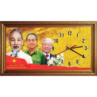 Tranh gắn đồng hồ 3 Bác 02 tráng gương đóng khung