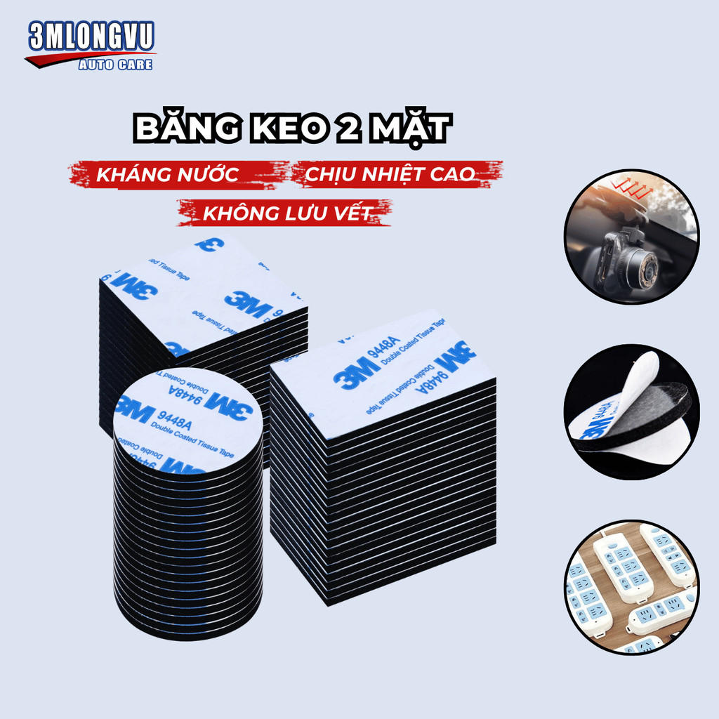 Băng keo 2 mặt siêu dính 3M dán móc treo chuyên dụng - COMBO 10 Miếng