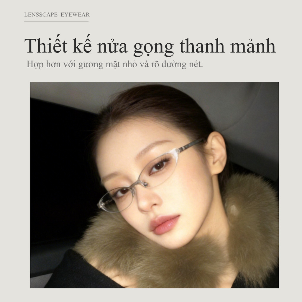 LENSSCAPE-Kính chống ánh sáng xanh 0 độ nửa gọng | Gọng kim loại | Tròng PC | Size 59-19-145 | ~21g | Hợp mặt nhỏ | LENSSCAPE EYEWEAR*