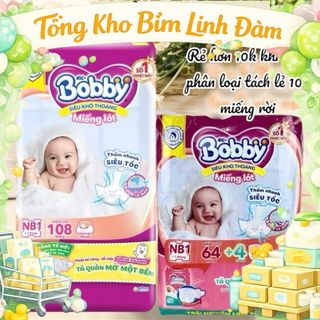 Miếng lót sơ sinh Bobby Newborn 1-108 miếng (tặng thêm 6 miếng tã quần) giành cho mẹ dùng thay băng vệ sinh, lót huggies