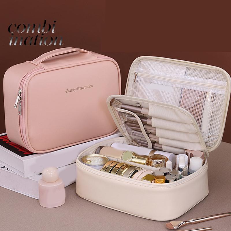 (TFT) Túi đựng mỹ phẩm đa năng dung tích lớn di động Túi đựng đồ trang điểm chia nhỏ tự do Túi đựng mỹ phẩm hợp thời trang thẩm mỹ cao MỚI