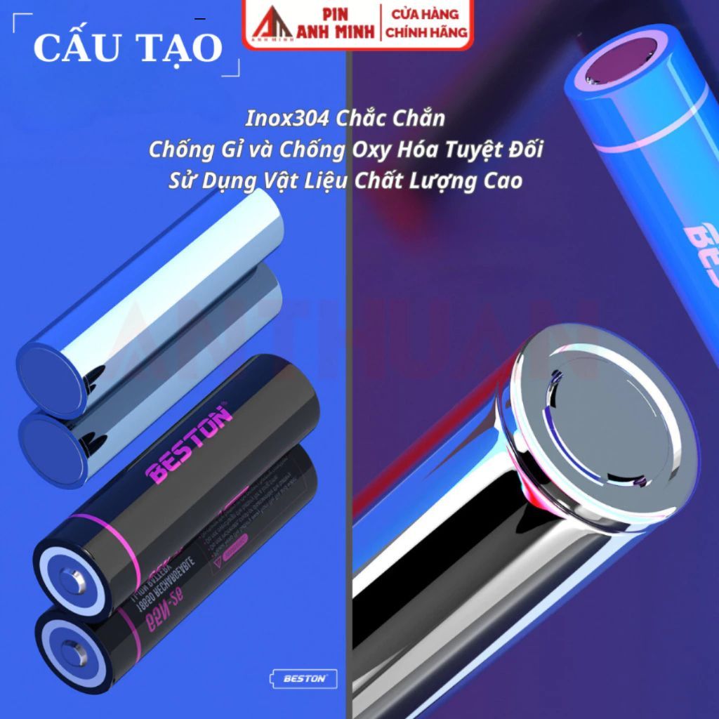 Pin Sạc 18650 3.7V Dòng Xả Cao Beston 3300mAh 2600mAh dùng cho sạc đa năng M7001 sạc nhanh tự ngắt