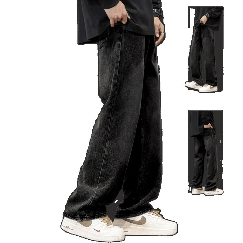 Quần jeans nam phong cách Hồng Kông, lót lông cừu, dáng rộng cỡ lớn