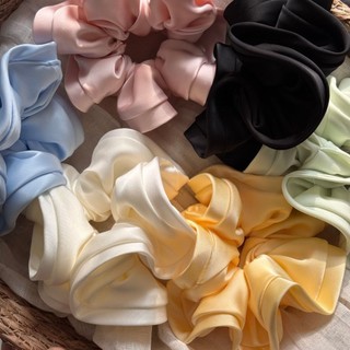 Hululu - Dây buộc tóc nữ màu trơn satin nấm cạnh scrunchy phong cách Hàn Quốc