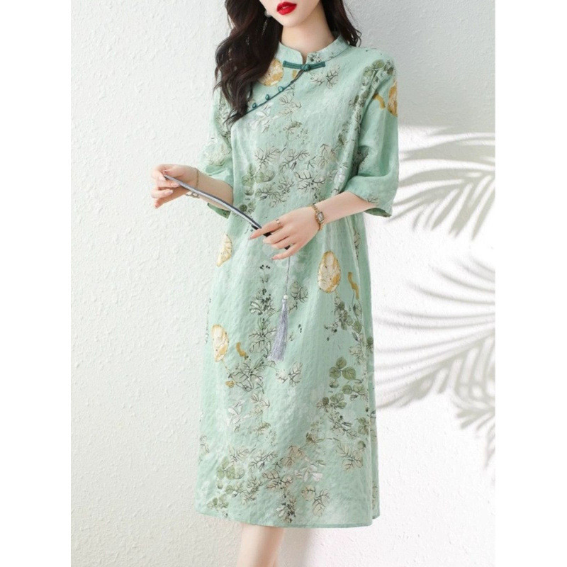 Đầm kiểu sườn xám Dáng Suông Thanh Lịch – Đầm Nữ Nhẹ Nhàng Che Khuyết Điểm, Mặc Mát Tôn Dáng Cực Xinh