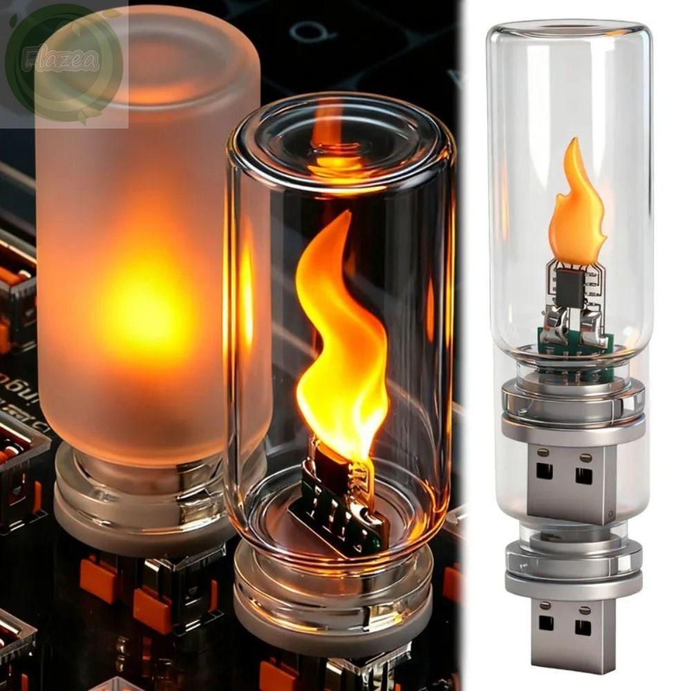 Đèn khí quyển FLAZEA LED USB dạng ngọn lửa, phù hợp trang trí trong xe và nhà