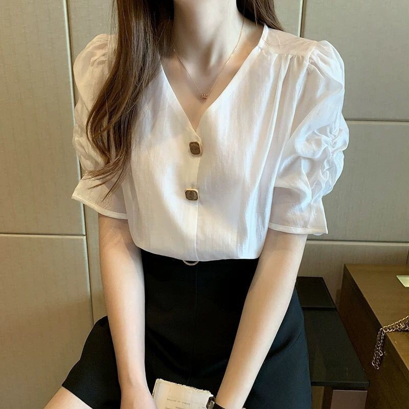 Áo sơ mi nữ màu tím mỏng, phong cách Hàn Quốc với tay phồng voan nhẹ nhàng cho mùa hè