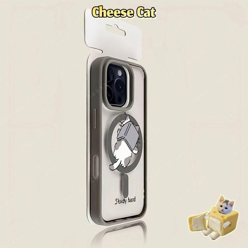 Chăm chỉ học tập nhé mèo con Ốp điện thoại từ tính cho iPhone 11 12 13 14 15 16 17 Pro Max 7 Plus Xs Max Màu xám cao cấp