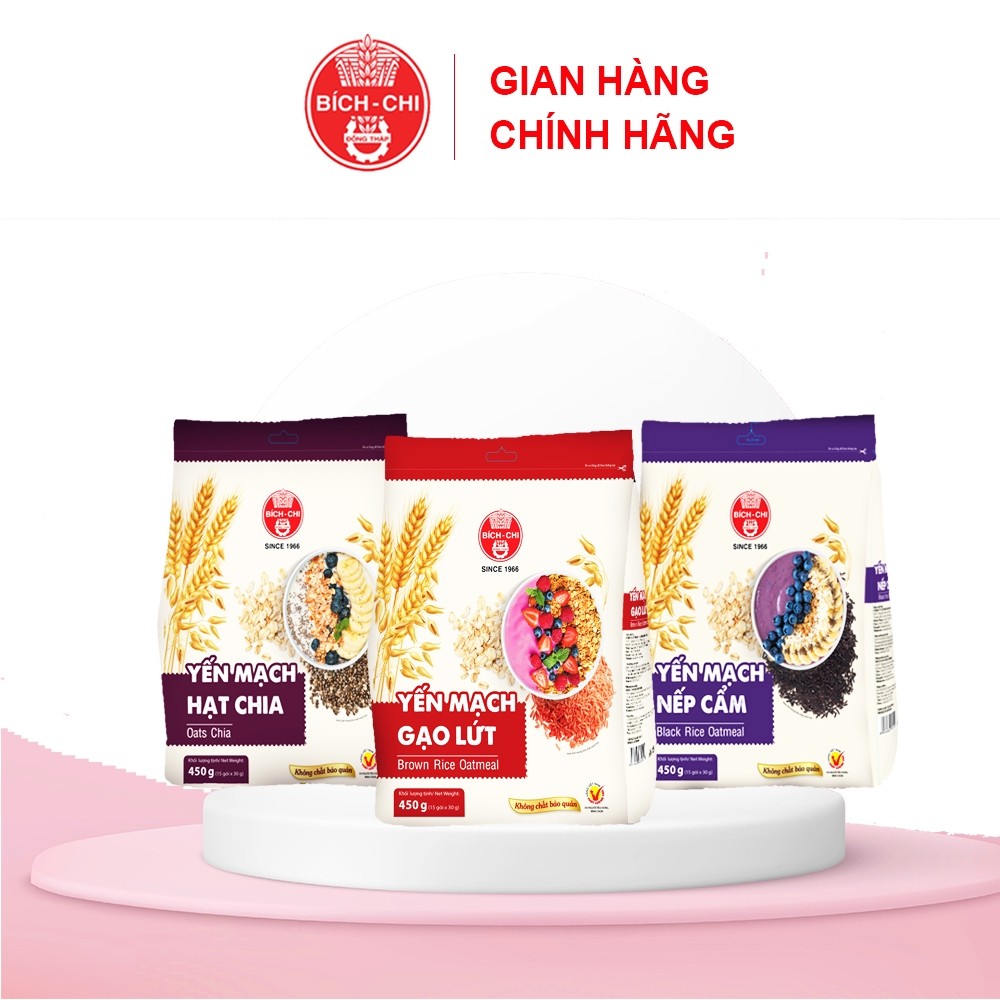 Ngũ Cốc Yến Mạch 5 Thứ Đậu Hạt Sen Ăn Liền Bích Chi 450g (15 gói x 30g) bữa ăn nhẹ đầy đủ dưỡng chất