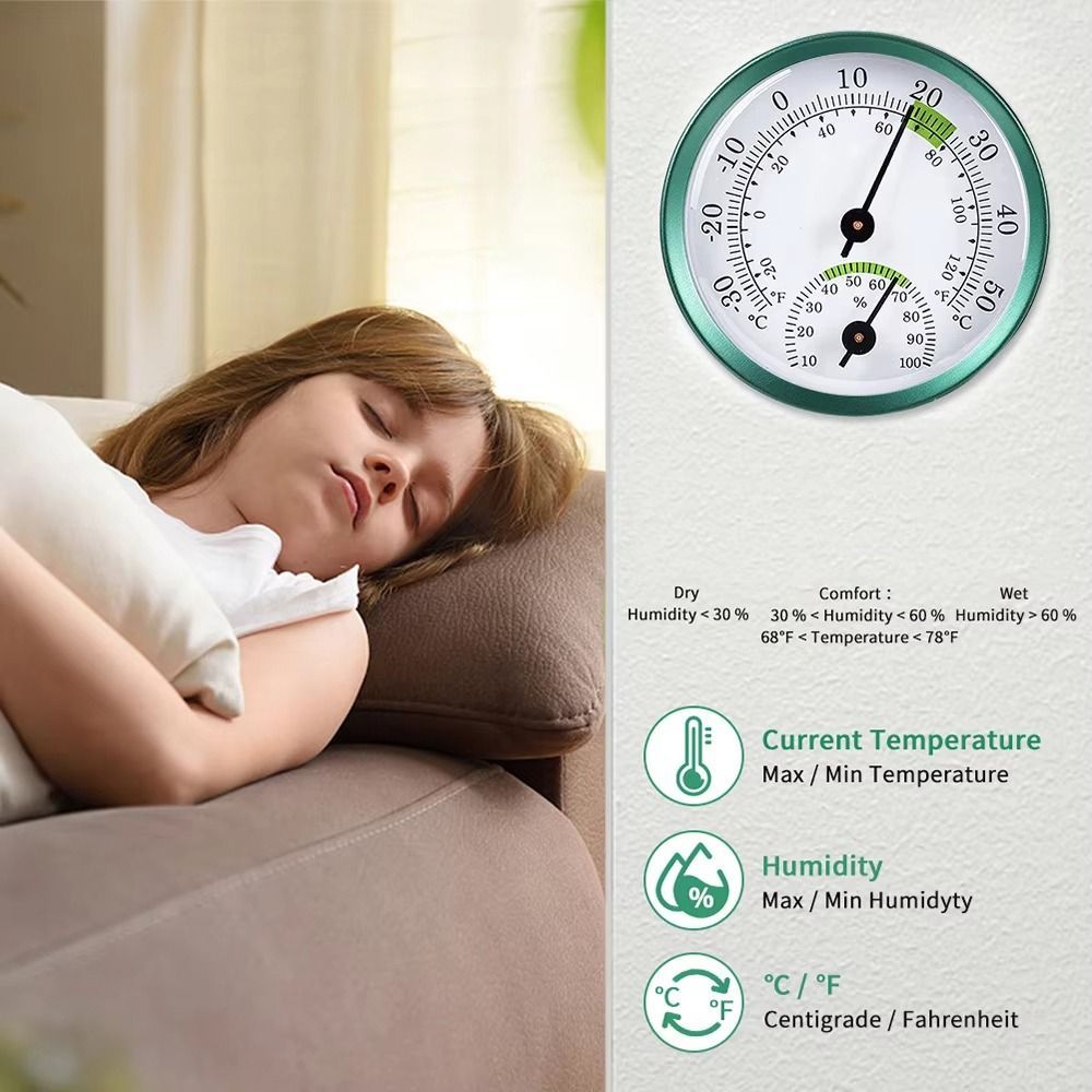 Nhiệt kế đo độ ẩm NEAVERLER, Máy đo độ ẩm nhiệt hợp kim nhôm 2 trong 1, Không cần pin Máy đo tự động treo tường Con trỏ đo độ ẩm nhiệt độ cho văn phòng tại nhà