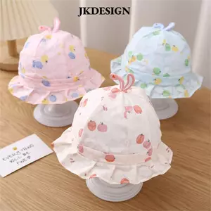 JKDESIGN Mũ ngư dân trẻ sơ sinh, Mũ xô Cotton mềm chống tia cực tím cho bé, Tấm che nắng thoáng khí mỏng thời trang Mũ trẻ mới biết đi