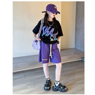Bộ đồ bé gái mùa hè – áo thun in chữ phối quần short phong cách Hàn Quốc năng động