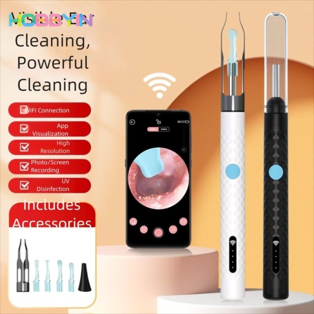 Máy làm sạch tai HOBBYIN, Đèn LED sạc USB Tai nghe, Kết nối WIFI di động trực quan với công cụ làm sạch tai nghe máy ảnh