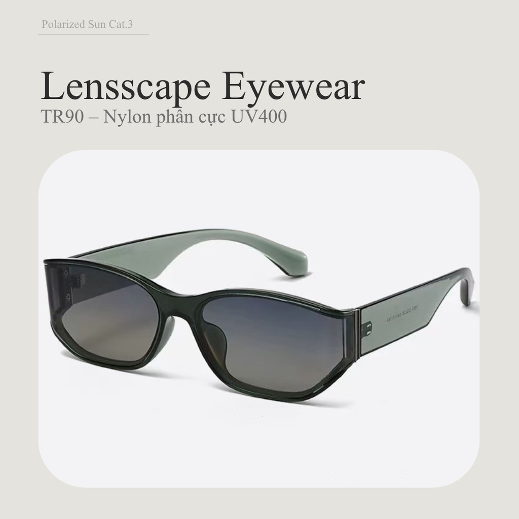 Lensscape Kính mát phân cực UV400 dáng chữ nhật gọn gọng TR90 tròng nylon dùng ban ngày