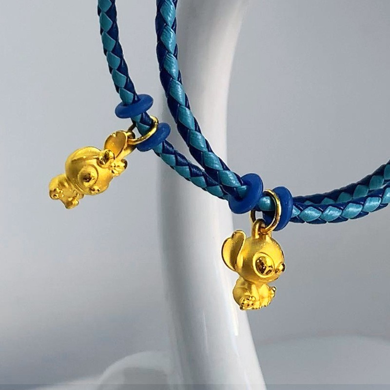 Cát Vàng Khâu Vòng Cổ Thỏ Dễ Thương Nơ Stitch Mặt Dây Chuyền Màu Vàng Xương Đòn Dây Chuyền Phụ Kiện
