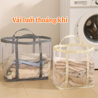 Giỏ Đựng Quần Áo Bẩn Vải Lưới Thoáng Khí, Giỏ Lưới Gấp Gọn Đựng Đồ Giặt Có Quai Xách Tiện Lợi