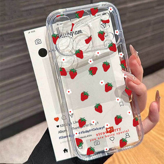 Ốp Lưng Cây Hoa Dâu Dễ Thương Cho OPPO Reno 15F 14F 15 11 12 13 14 Pro 5G Vỏ Mềm Trong Suốt Họa Tiết TPU Chống Sốc Hoạt Hình Silicon Trong Suốt