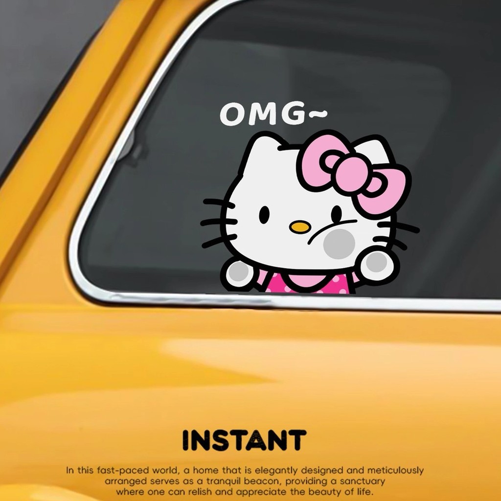 Kitty Kitty Mèo Xe Tam Giác Cửa Sổ Trang Trí Dán Liền Mạch Dán Xe Ô Tô Dán Cửa Sổ