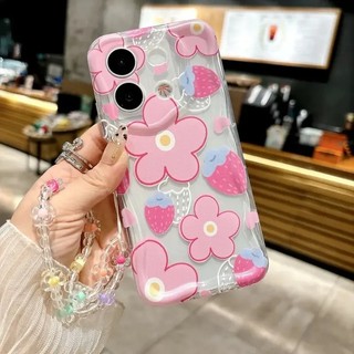 Ốp Lưng Cho OPPO Reno 15 14 13 12 11 Pro 15F 14F 13F 12F 11F 5G 8T Vỏ Bướm Hoa Có Dây Đeo Cổ Tay Dây Xích Dễ Thương Mềm Bảo Vệ Camera TPU Trong Suốt