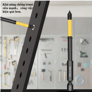 Bộ đầu tua vít chữ thập PH2 chống trượt, nam châm mạnh, thép S2 độ cứng mô men xoắn cao, 12 cái/6 cái