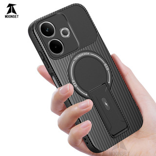 Dành Cho OPPO A3 4G / A3X 4G Ốp điện thoại Sợi Carbon Kết Cấu Mặt Sau Cứng Từ Tính Có Chân Đế Mềm TPU Cạnh Chống Sốc Mỏng