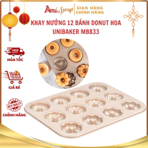 Khay Nướng 12 Bánh Donut Hoa UniBaker MB833, Tạo Hình Đẹp Rõ Nét, Chống Dính Siêu Tốt