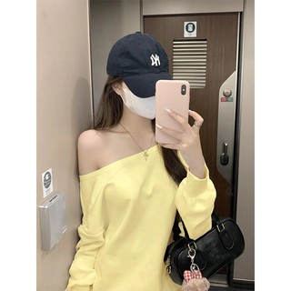 Hàn Quốc Khoe vai Rộng rãi Áo thun dài tay Áo Nữ