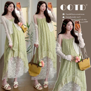 Bộ đồ bà bầu Váy bó hoa mùa hè + Bộ đồ hai mảnh Cardigan