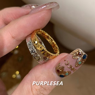 Nhẫn vàng nước handmade ripple búa họa tiết lấp lánh, phong cách Hàn Quốc ngọt ngào, đa năng