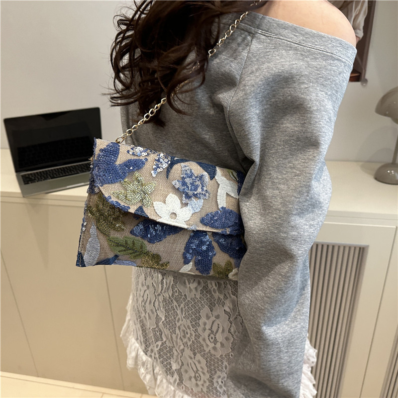 Túi đeo vai nữ trang trí hoa nhẹ nhàng sequin phong cách Trung Quốc mới