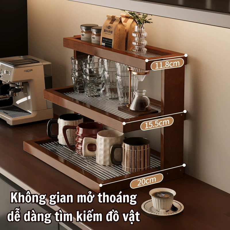 Kệ Úp Ly Cốc Để Bàn Cao Cấp Dino Bằng Gỗ Tre – Kệ Trưng Bày Nhiều Tầng, Kệ Để Đồ, Kệ Để Gia Vị Phòng Bếp, Phòng Trà