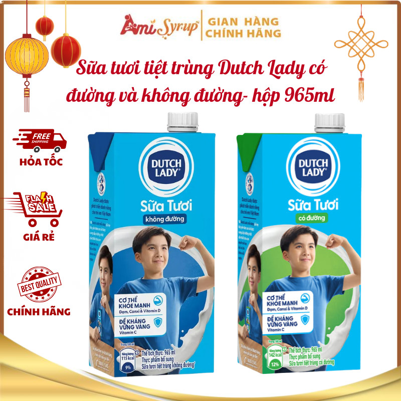 [Combo Giá Sỉ] Sữa Tươi Tiệt Trùng Dutch Lady Có Đường Và Không Đường Hộp 965ml Thơm Ngon Bổ Dưỡng