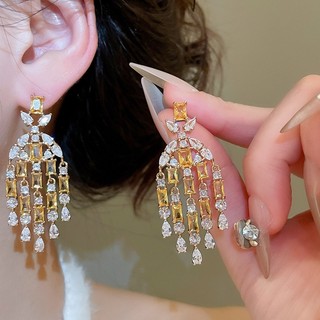 Bông Tai Tua Rua Zircon Kim Bạc Sang Trọng Cao Cấp