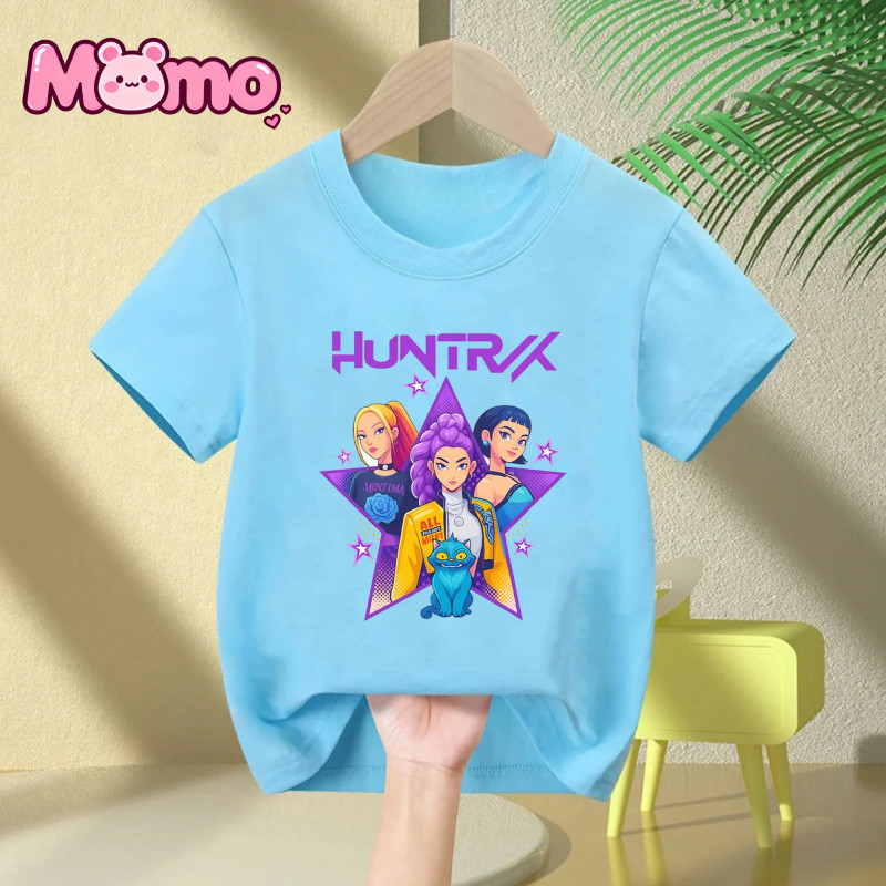 KPop Demon Hunters Anime Họa Tiết In Hình Bé Trai Và Bé Gái Cùng Phong Cách Hợp Thời Trang Cổ Tròn Tay Ngắn Trẻ Em Top